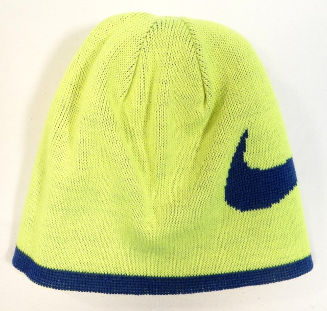 Nike Swoosh Reversible Blue & Volt Knit Beanie Skull Cap Youth Boy's 8-20 NWT | eBay