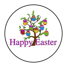 30 Happy Easter Egg Tree Envelope Seals Labels Stickers 1.5" Round