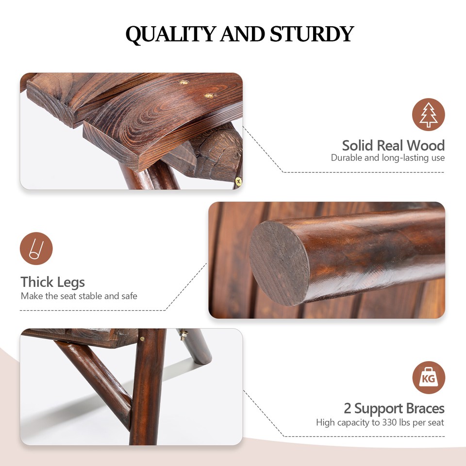 Adirondack Outdoor Bench with Table Wooden Garden Patio Chair Set for