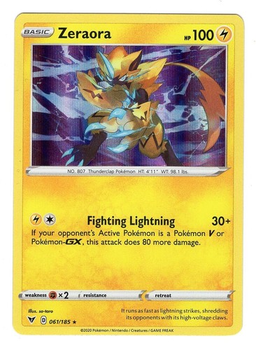 Zeraora 061/185 Pokemon SWSH04: Vivid Voltage Reverse Holo Holo