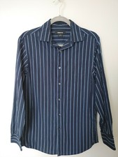 Claiborne Men's Dress Shirt Blue Striped Long Sleeve Size SMALL