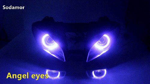 Fully Assembled Headlight w/White Angel Red Devil Eyes for Yamaha YZF-R6 2008-16 - Picture 3 of 24