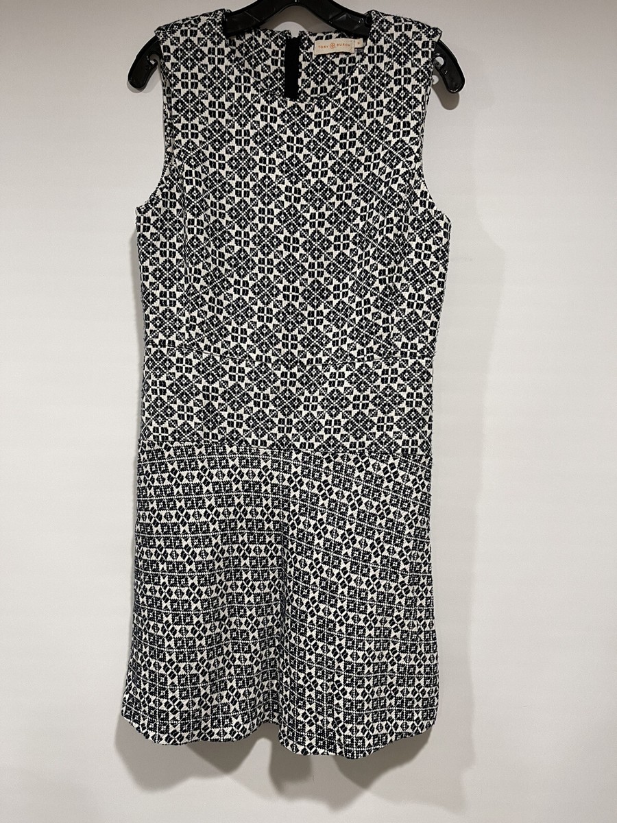 Tory Burch Navy White Sleeveless Cotton Blend A-Line Knee Length Dress 10(8)