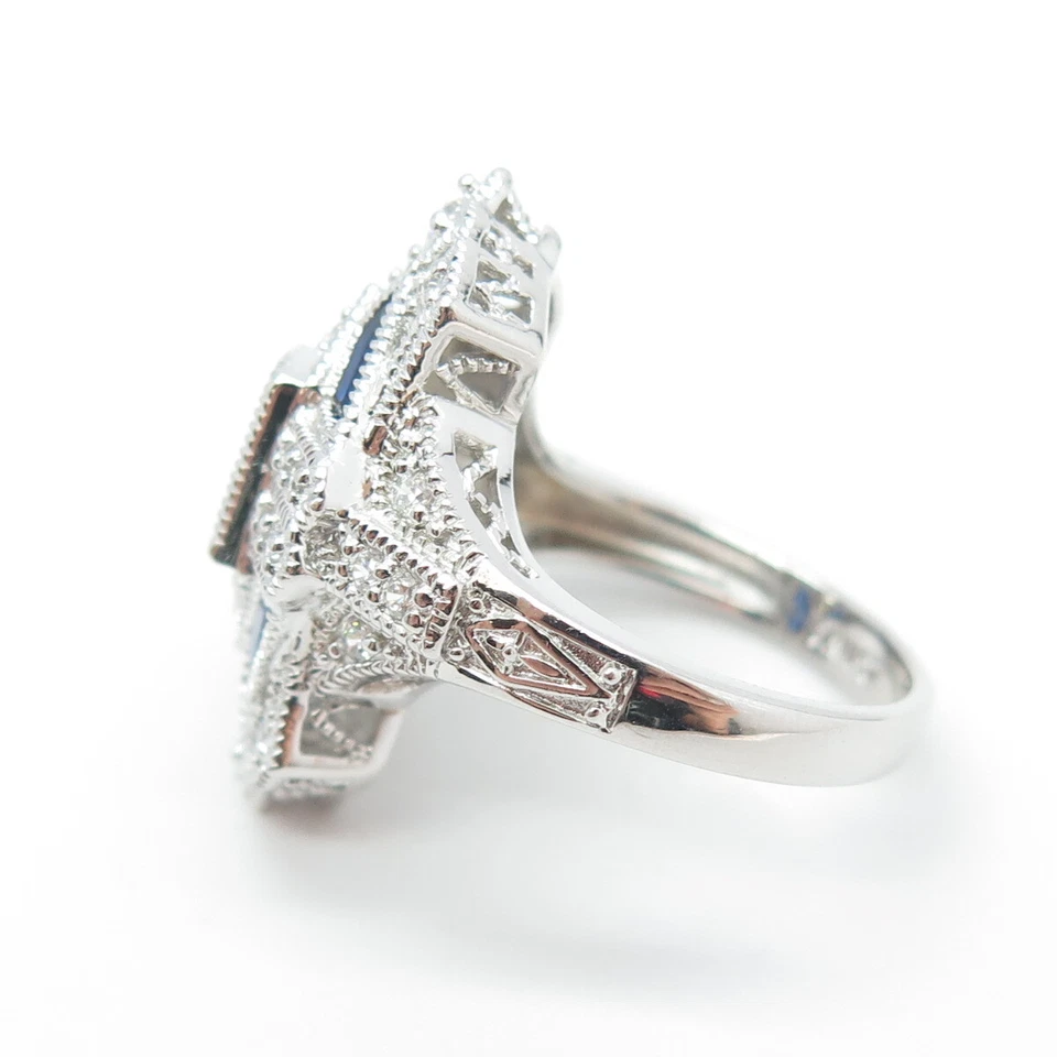 ROSS SIMONS 925 Sterling Silver Lab-Created Sapphire & C Z Bohemian Ring Size 6 - Image 4 of 4