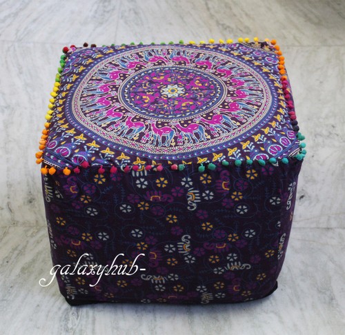 New 18" Square Multi Camel Mandala Decorative Pouf Cover Seating Ottoman Covers - Picture 2 of 4