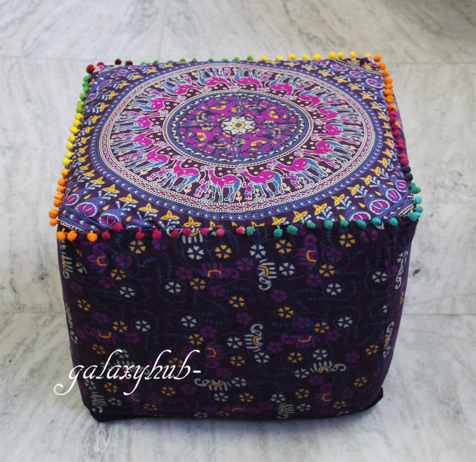New 18" Square Multi Camel Mandala Decorative Pouf Cover Seating Ottoman Covers  - Image 2 of 4