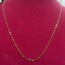 Thin Gold Twist Chain Necklace, Yellow Gold Plated 17.5"NOS