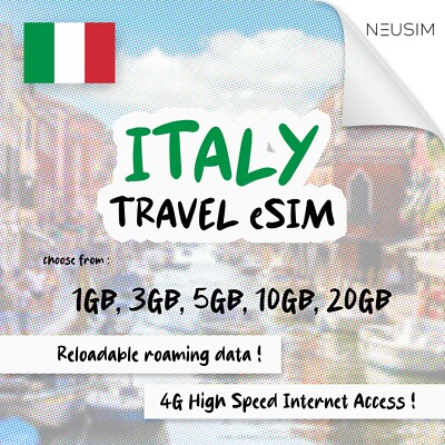 NeuSIM Italy eSIM 1-3GB Data | Same Day DELIVERY!