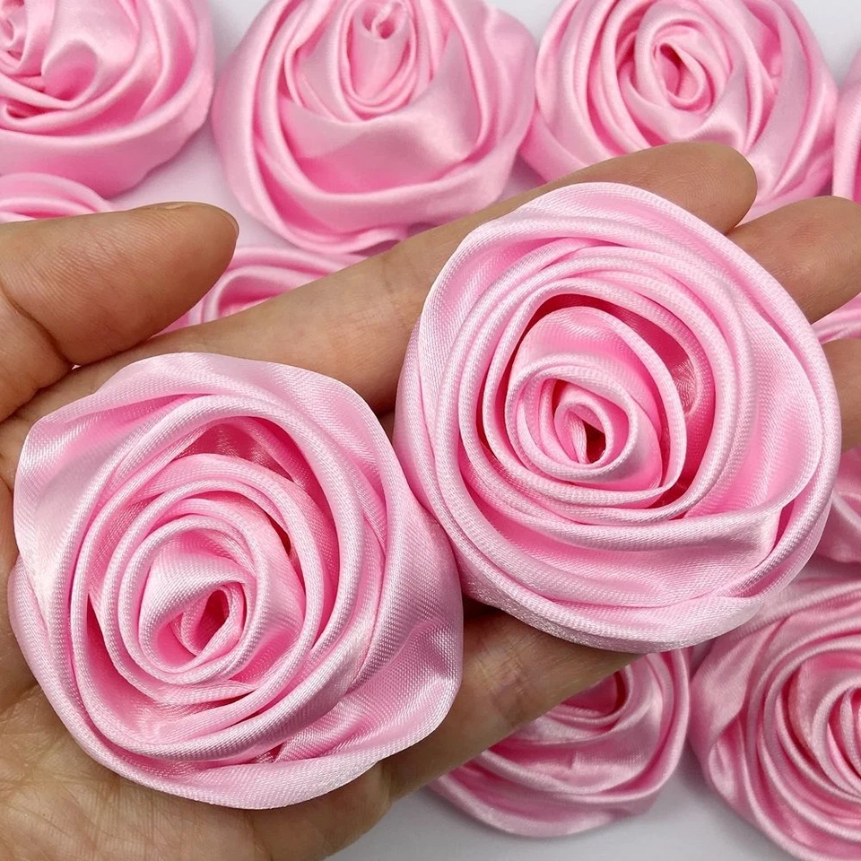 Lot 50pc 50mm / 2" Multi-Color Satin Ribbon Rose Flowers DIY Wedding Bouquet - Image 4 of 4