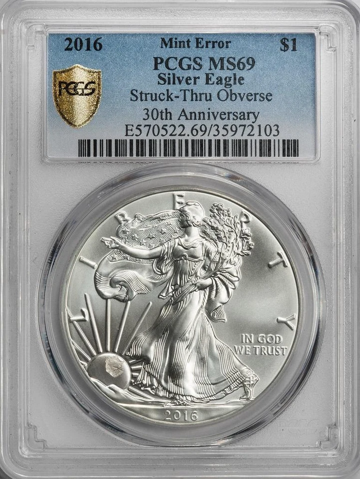 2016 PCGS MS69 Bizarre Stuck Thru Silver Eagle Dollar Mint Error Eclipsed Sun - Image 3 of 4