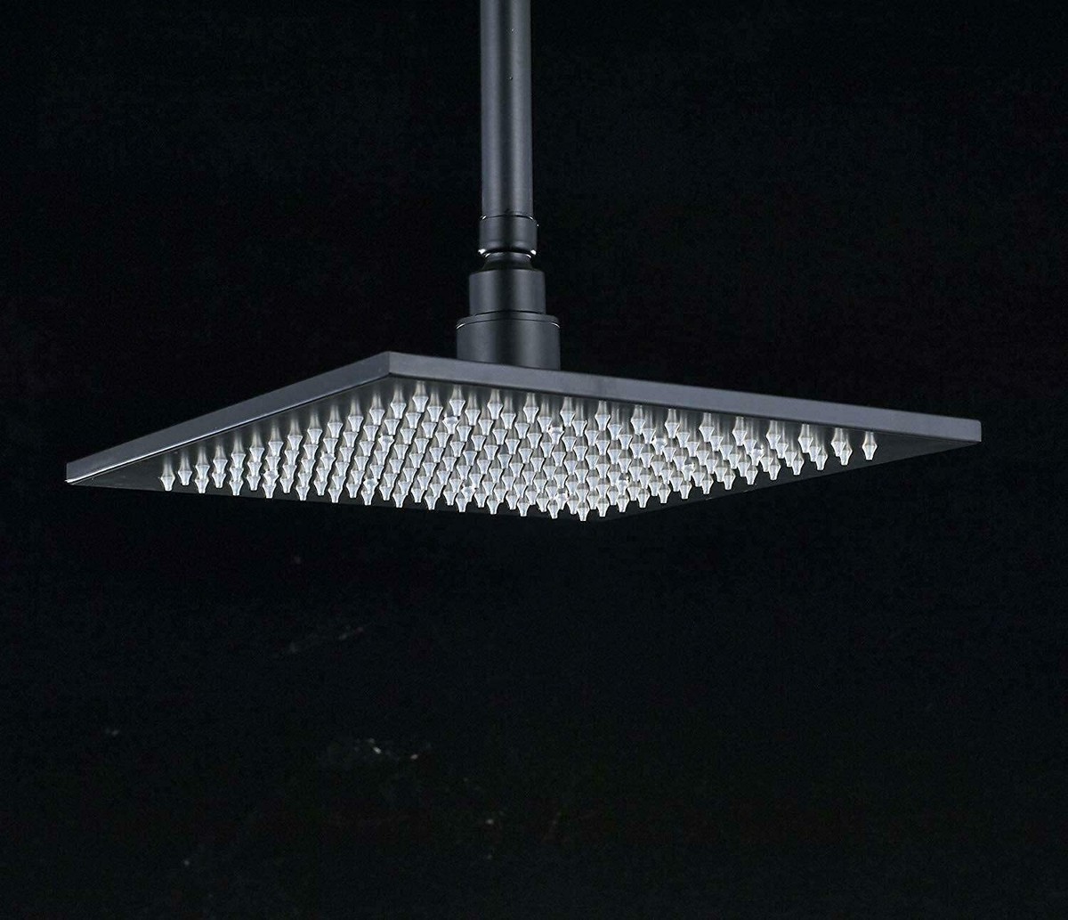 Powerful Shower Head 16" Square LED Rainfall Shower Head - Matte Black ...
