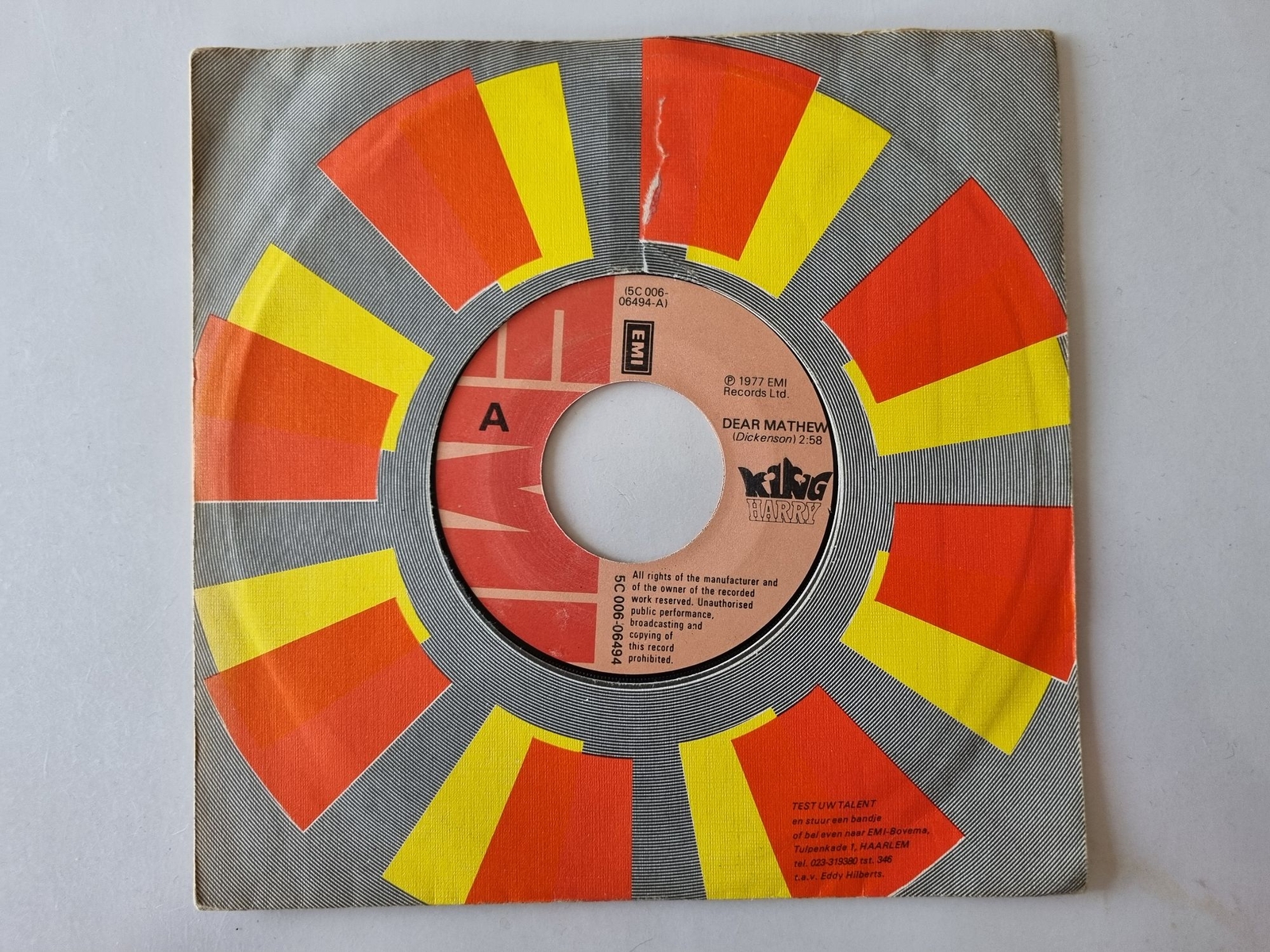 King Harry - Dear Mathew 7'' Vinyl Holland