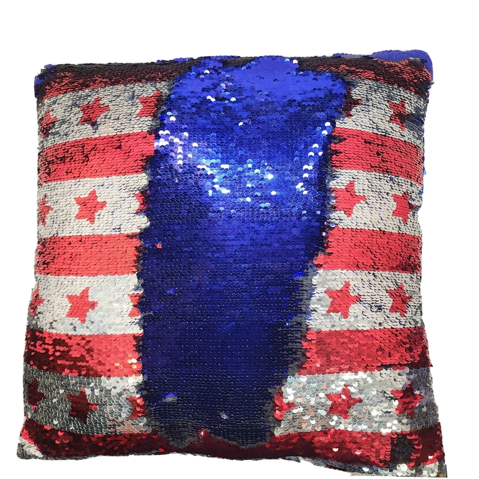 Almohada Patriotic Magic reversible lentejuelas estrellas americanas lentejuelas brillantes 17x16 pulgadas Foto 4 de 4