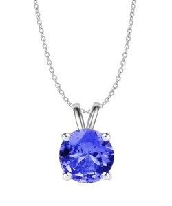 Authentic 14K White Gold Plated Tanzanite CZ Solitaire Pendant Necklace Round