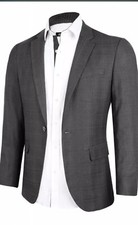 Men  s Size Medium Gray Plaid Blazer One Button Slim Fit Business Suit Jacket