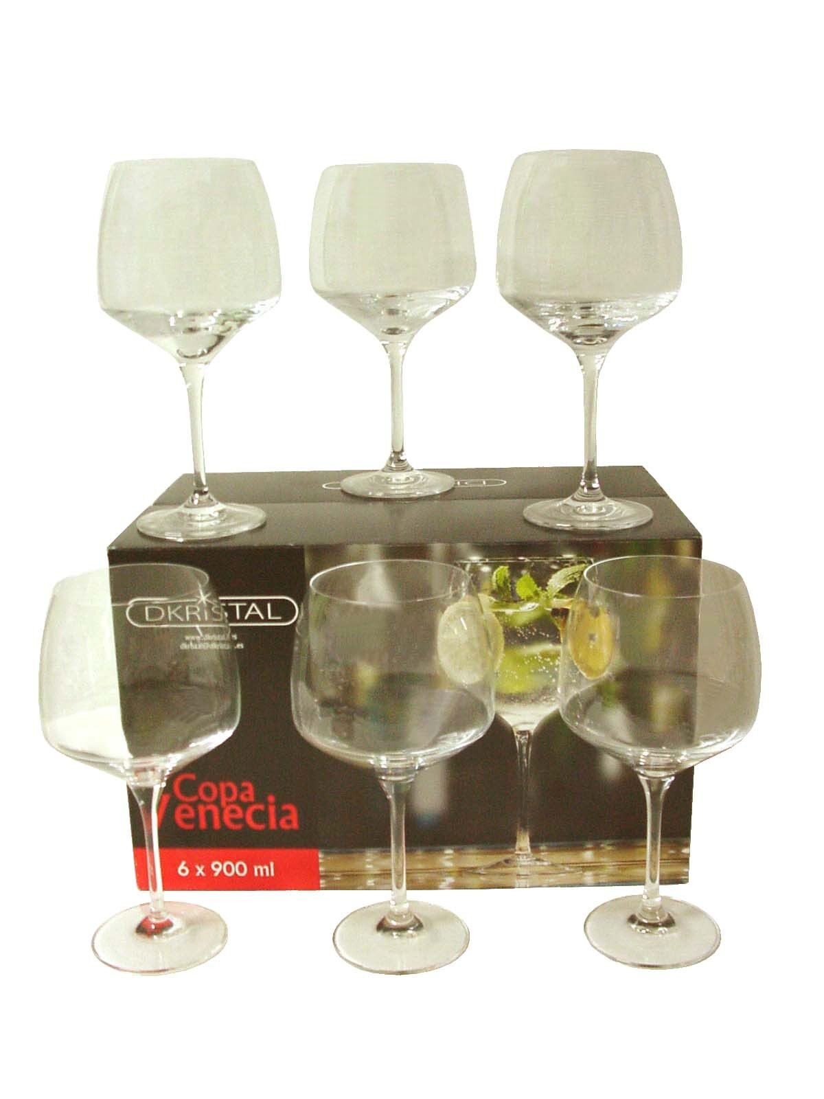 (36425) LOTE 6 COPAS CRISTAL TRANSPARENTE COMBINADOS VENECIA 900ML