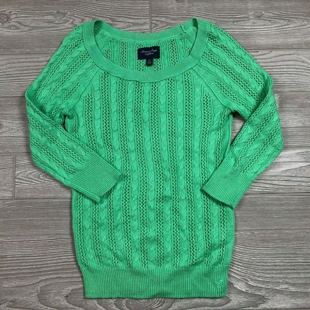 American Eagle Green Cable Knit Sweater Women's S CC26 eBay
