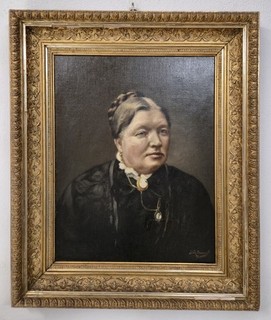 Painting Antique Oil Portrait Lady 19th Century Hand Signed 57x46cm