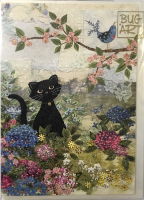 Bug Art- Blank- Black Cat In Hydrangeas- Embossed, Foil