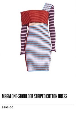 MSGM ONE-SHOULDER STRIPED COTTON DRESS XS