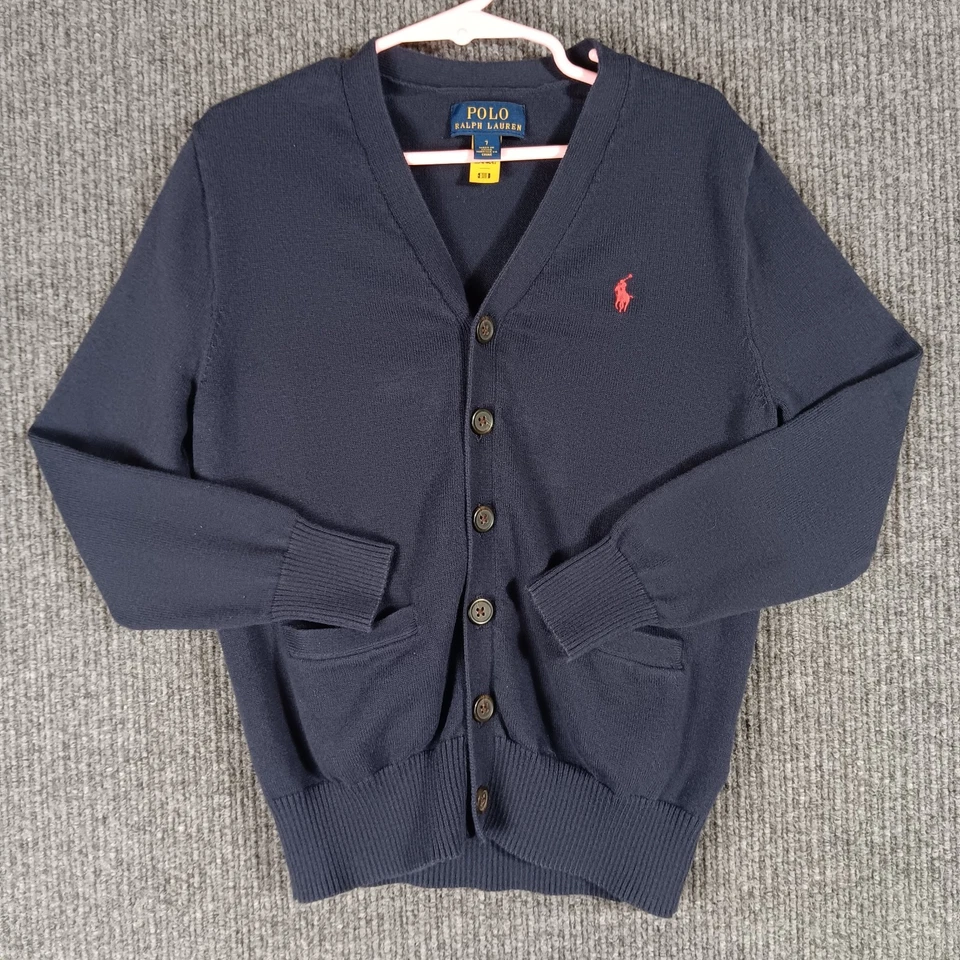 Кардиган детский для мальчиков Polo Ralph Lauren свитер с V-образным вырезом маленький 7 синий на пуговицах - Изображение 2 из 4