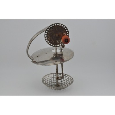 Egg Hand Mixer OS Silver Fair Vintage Primitive Mesh Basket Wood Crank