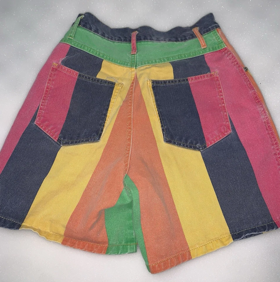 Pantalones Cortos Vintage County Seat Nuovo Años 80 Arco Iris Rayas Cintura Alta Talla 5/6 Foto 3 de 4