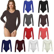 LADIES QUALITY ROUND-NECK LONG SLEEVE COTTON LEOTARD/BODYSUITS (2340)
