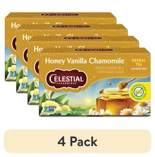 (4 pack) Celestial Seasonings Honey Vanilla Chamomile Caffeine-Free Tea Bags