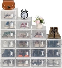 Shoe Storage Boxes 18 Pack Clear Plastic Stackable US Size 5  10 