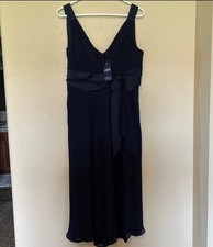 NWT Chaps Navy Blue Asymmetrical Sleeveless V-Neck Dress with Tie Event Wedding