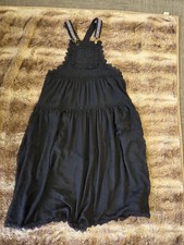 Boho  Lace Trim Overall Dress L Adjustable Strap Tiered Cottagecore Festival