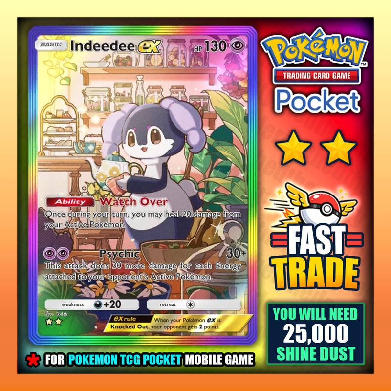 Indeedee Ex - Pokemon TCG Pocket - Rainbow Art Card - Fast Trade - English ✅