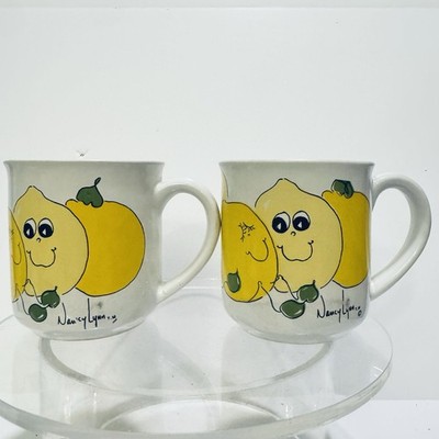 Vintage Coffee Mug  Nancy Lynn Lemon Fruit Ceramic Beverage Cup 8oz Set Of 2
