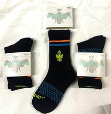 3 PAIR LOT NEW KIDS BOMBAS UNISEX BEE BETTER CREW HONEYCOMB BLACK SOCKS sz XS