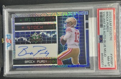 2023 Leaf Eclectic Valiant Rising Stock Brock Purdy Auto Blue Mojo 1/4 PSA 8