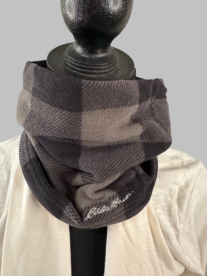Calentador de cuello polar de invierno Eddie Bauer de colección negro y gris a cuadros polaina a cuadros EE. UU. Foto 3 de 4