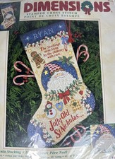 DIMENSIONS STAMPED CROSS STITCH Jolly Santa Stocking 16 โ Made In USA 2001 8669