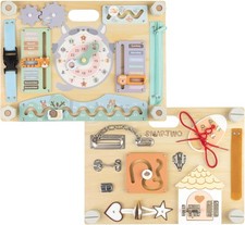 Double Sided Montessori Busy Board for Toddlers Wooden Sensory Toy Toddler Baby