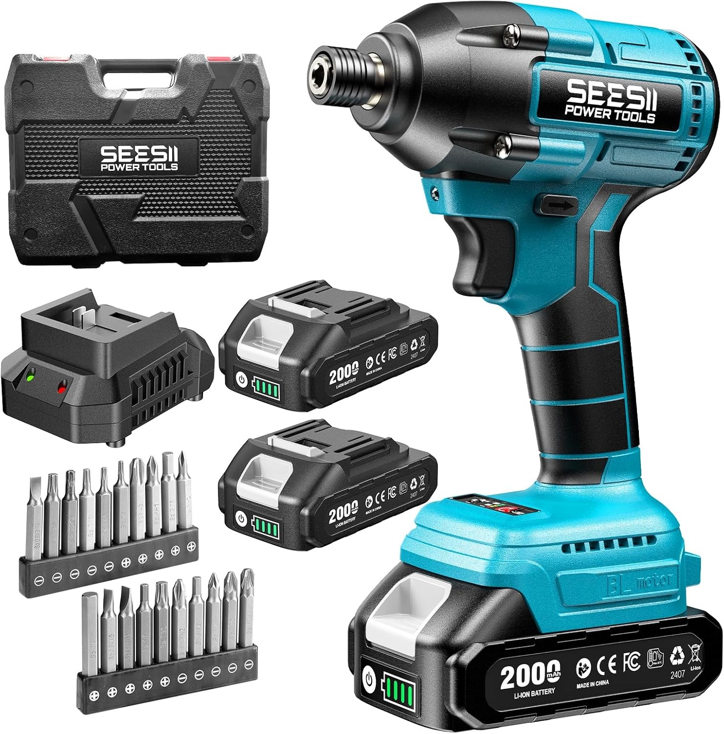 Cordless Impact Driver Kit 180Nm High Torque Power Screwdriver 2*2.0Ah Battery