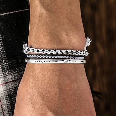Pcs Or 3 Set Men'S Bracelets Classic 925 Silver Plated Bracelets Black White