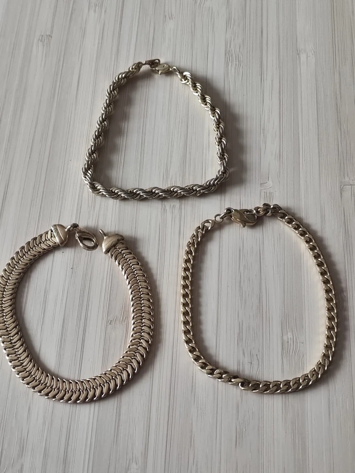 Bijoux vintage 3 gourmettes bracelets en métal doré - Photo 2/4