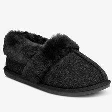 Charter Club Womens Faux Fur Lined Slippers Black Grey M 7-8 Macys Exclusive NEW