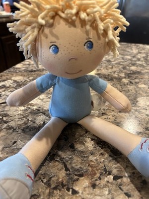 HABA Rag & Cloth Boy Doll Blonde Curly Hair Blue Outfit Soft Body 2010-2019
