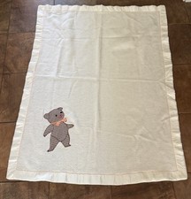 Homemade Baby blanket, Silk Ribbon Vintage Animals Gingham Bear 44x34  