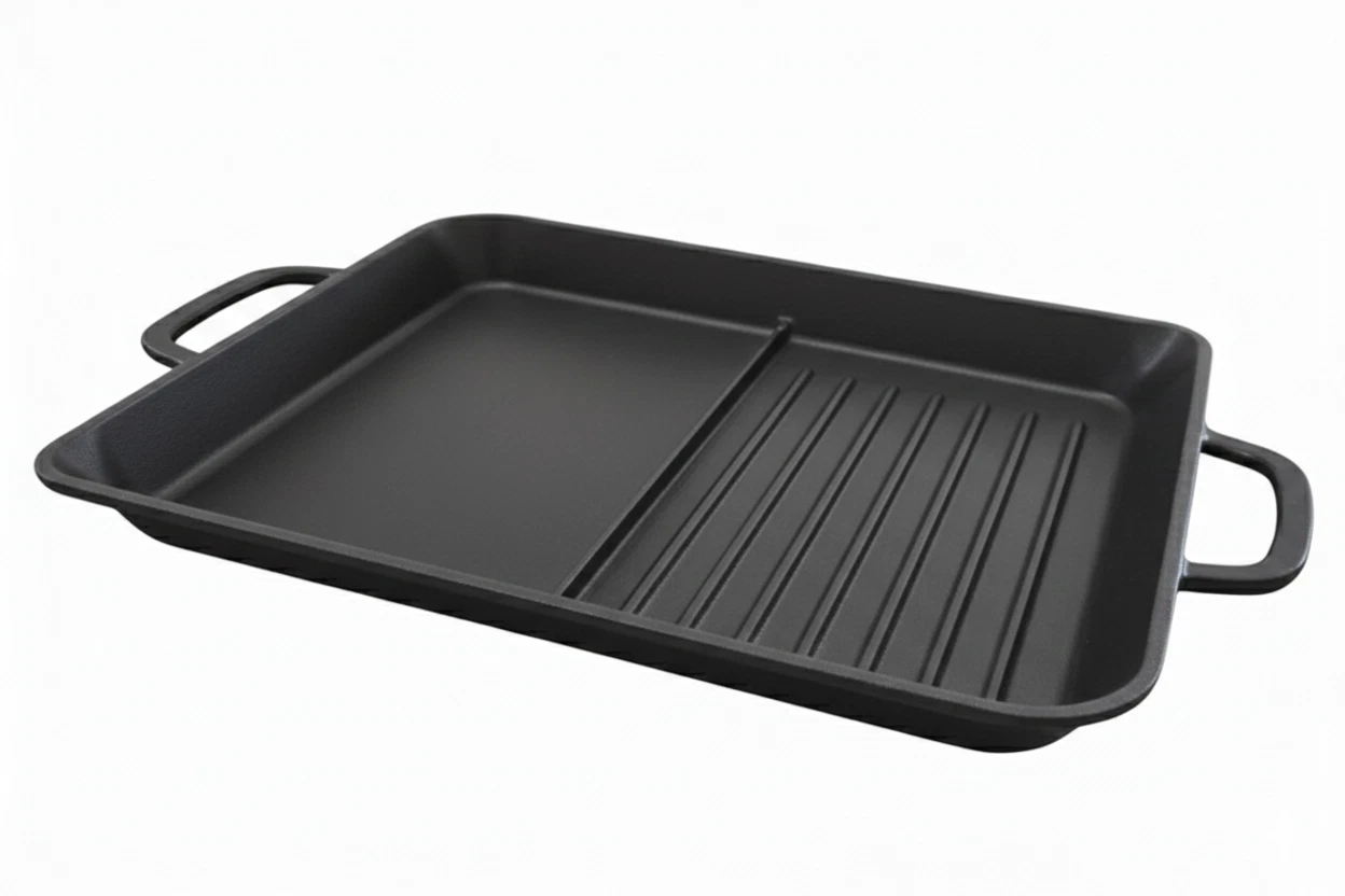 Hecha Enameled Cast Iron Hybrid Griddle Pan - Black 10.5"x13"