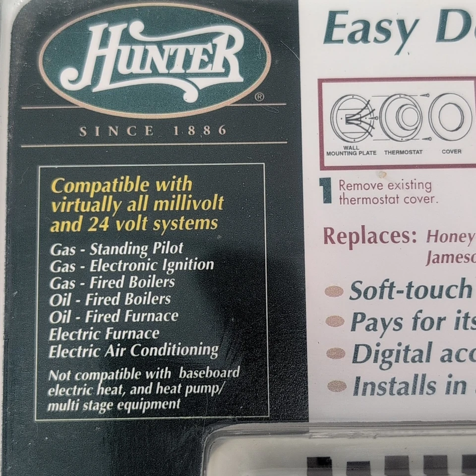 Hunter Thermostat Digital Electronic Just Right Heat & Cool Model 42999 LCD New - Image 2 of 4