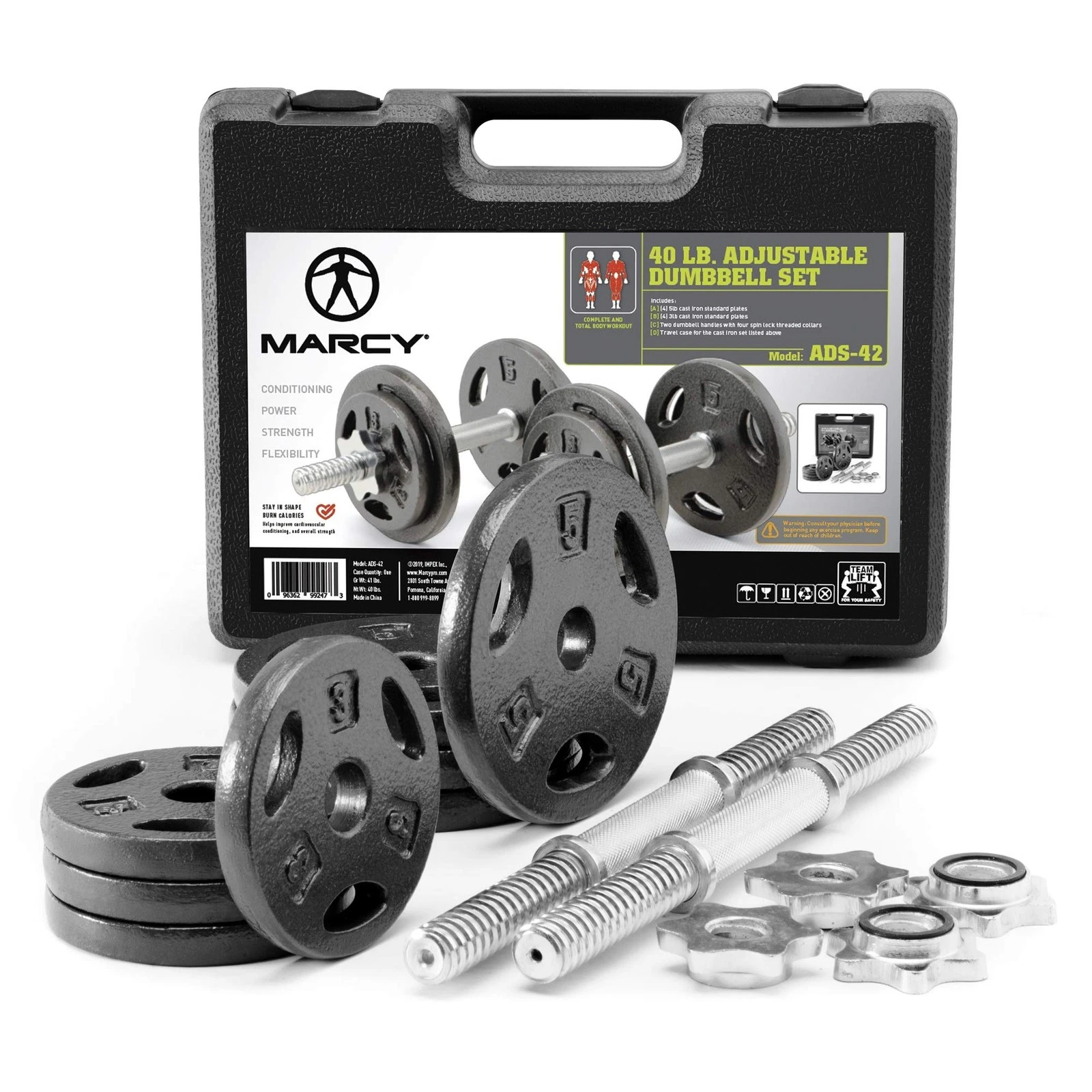 Marcy Adjustable Dumbbell Set (4 x 5-lb plates, 3-lb 40 Pound, Chrome