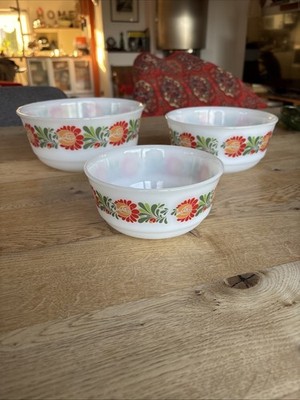 Schüssel Set Jenaer Glas Wie Pyrex Milchglas Vintage Blumendekor Auflaufform