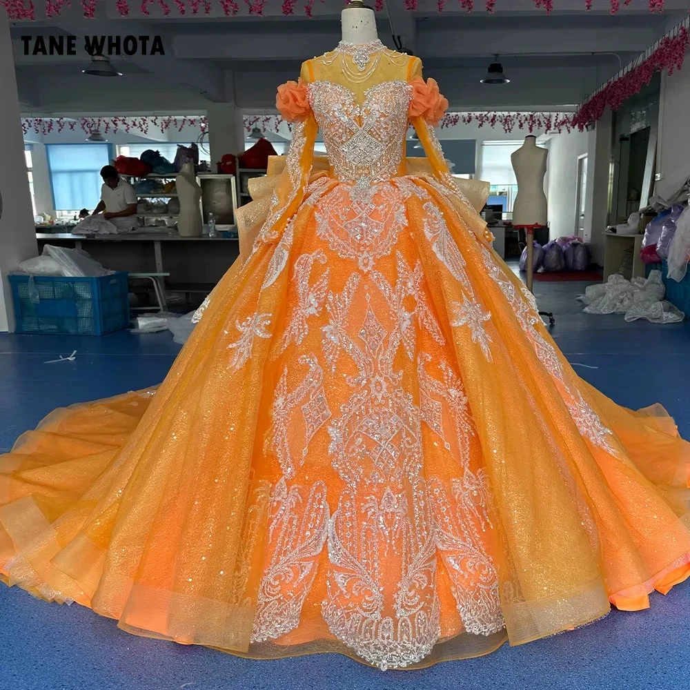 open lace back dress HELIANTHUS in Orange, an Ombré Infinity Wedding Dress – Larimeloom main image 1